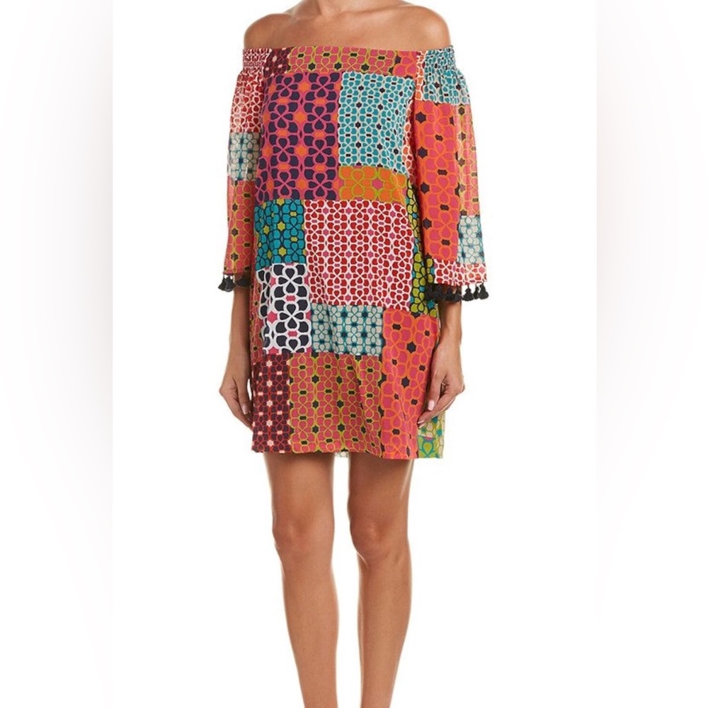 Trina Turk Multicolor Patchwork Off-Shoulder Mini… - image 2